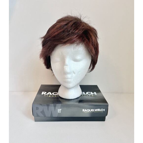 Raquel Welch Synthetic Short Layered Bright Coppery Brown W/ Dark Roots Wig EUC - Picture 1 of 10